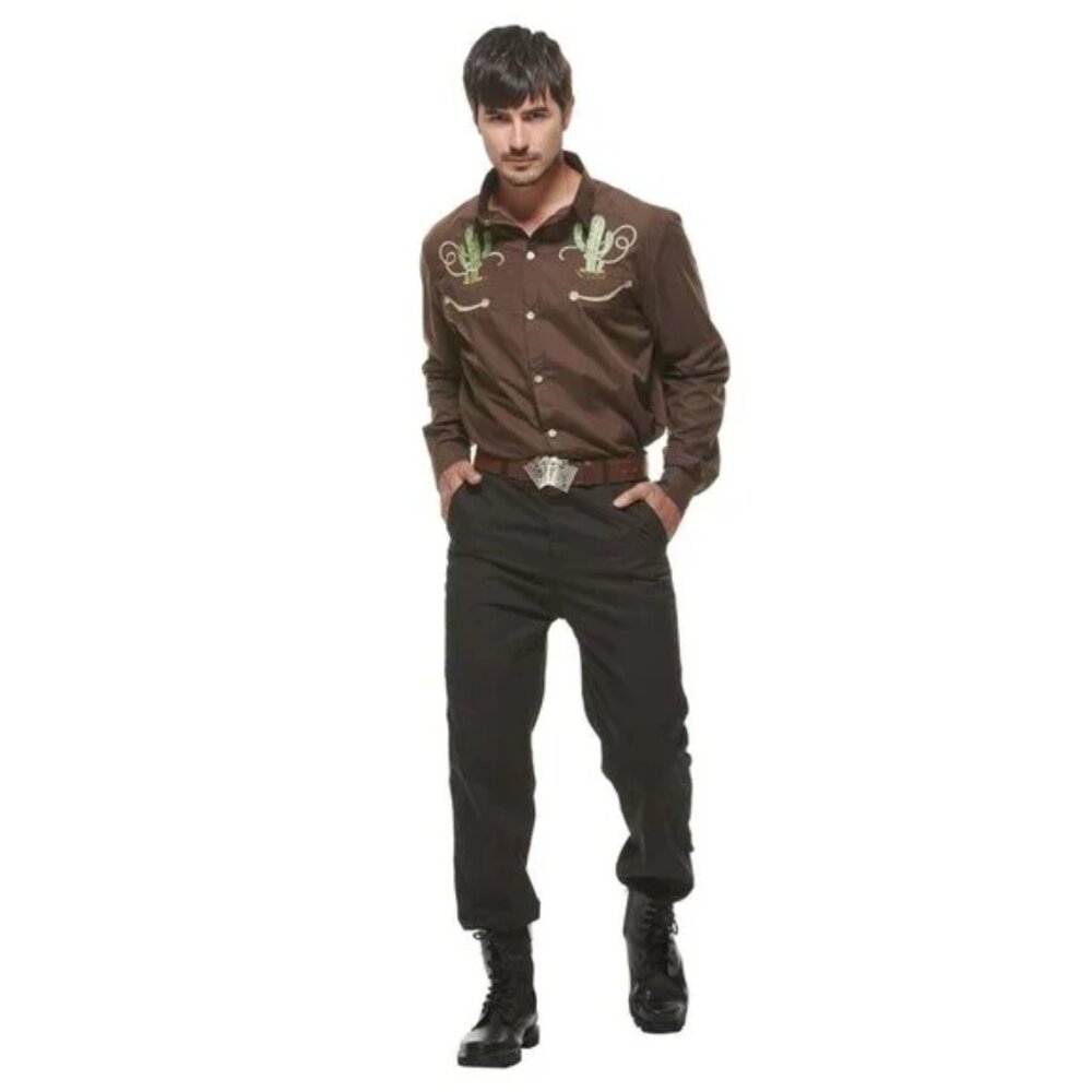 Men XL Western Shirt Lightweight Button Down Long Sleeve Embroidered Appliques